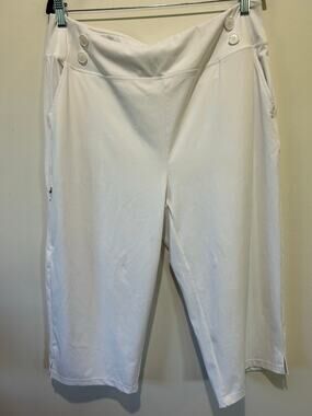 Iseegz performance pants womens 2XL white cropped pull on pockets golf active